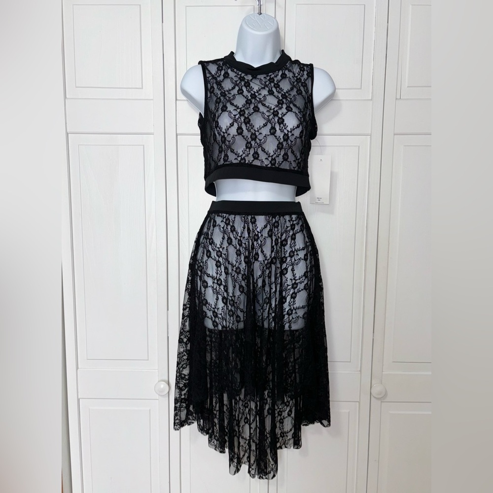 Brand New Black Lace dance top and skirt (size medium)